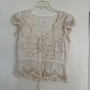 Anthropologie Ivory Lace Cropped Blouse